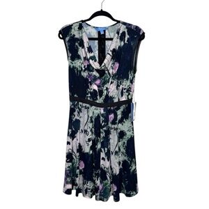 Simply Vera Vera Wang womens S cowl neck cap sleeves artzy print dress office